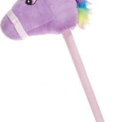 Merkloos Pluche Eenhoorn Stokpaardje Paars 80 Cm - Speelgoed Unicorn Stokpaardjes Met Regenboog Manen