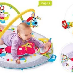 Yookidoo Baby Speelkleed Babysitter Gymotion Lay To Sit-Up Play Met Bogen -Babygyms || hobbelfiguren || vormenstoven Winkel 550x300 1