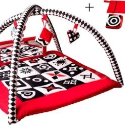 BabySenses For BestCare Contrasterende Educatieve Premium Babymat - Vormen Met Een Spiegel | Rood-Zwart-Wit | 77x77x40cm | + 0m | Montessori Speelgoed | 100% Katoen | Wasbaar In De Wasmachine | Oeko Tex Standaard 100