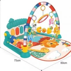 Buxibo - Baby Gym Safari Dieren - Speelkleed Met Speeltjes En Piano - Speelmat Met 4 Speeldieren & Spiegel - Interactief - Met Boog - Multikleur -Babygyms || hobbelfiguren || vormenstoven Winkel 550x456 1
