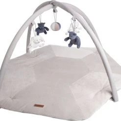 Baby's Only Baby Speelkleed Met Boog - Baby Gym - Playmat - Speelmat Sense - Vintage Blue/Kiezelgrijs/Wit - Zachte Rib Corduroy Stof - 94x83 Cm