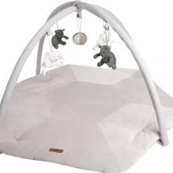 Baby's Only Baby Speelkleed Met Boog - Baby Gym - Playmat - Speelmat Sense - Zeegroen/Kiezelgrijs/Wit - Zachte Rib Corduroy Stof - 94x83 Cm