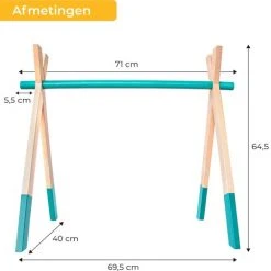 PRETTY PIP® Babygym Houten Baby Speelgoed Vanaf 0 Jaar - Kraamcadeau - Veilig - CE Gecertificeerd - Baby - Houten Speelgoed - Babyshower Cadeau - Beukenhout - Verschillende Kleuren- Zonder Hangers - Blauw Groen -Babygyms || hobbelfiguren || vormenstoven Winkel 550x505