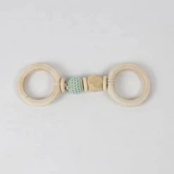 Merkloos BIJTSPEELGOED- RINGKETTING 100% Organische Houten Baby Grijp-bijtspeelgoed 3 M + WIT