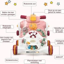 FURNIBELLA - 3-in-1 Baby Zit-naar-Stand Loper, Kinderen Activiteitencentrum, Peuter Wandelwagen, Autorijden, Interactieve Loper, Activiteit Leren Loper Voor Jongen / Meisje, Vroege Ontwikkeling Speelgoed Voor Baby's Op 6-36 Maanden (Roze) -Babygyms || hobbelfiguren || vormenstoven Winkel 550x526 4