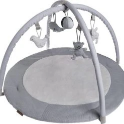 Baby's Only Rond Baby Speelkleed Met Boog - Baby Gym - Playmat - Speelmat - Zilvergrijs/Grijs/Wit - 87 Cm - Gebreide Figuurtjes
