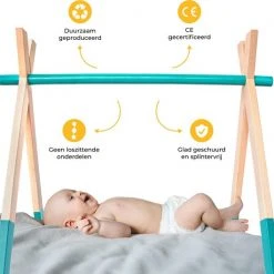 PRETTY PIP® Babygym Houten Baby Speelgoed Vanaf 0 Jaar - Kraamcadeau - Veilig - CE Gecertificeerd - Baby - Houten Speelgoed - Babyshower Cadeau - Beukenhout - Verschillende Kleuren- Zonder Hangers - Blauw Groen -Babygyms || hobbelfiguren || vormenstoven Winkel 550x529 8