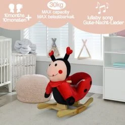 Infantastic GoodVibes - Hobbelpaard Voor Baby En Kind - Schommel Lieveheersbeest - Stevige Constructie - Knuffelzacht Met Geluidseffecten - Rood/Zwart Lieveheersbeestje