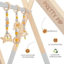 PRETTY PIP® Babygym Houten Baby Speelgoed Vanaf 0 Jaar - Kraamcadeau - Veilig - CE Gecertificeerd - Baby - Houten Speelgoed - Babyshower Cadeau - Beukenhout - Verschillende Kleuren- Zonder Hangers - Grijs -Babygyms || hobbelfiguren || vormenstoven Winkel 550x550 215