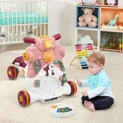 FURNIBELLA - 3-in-1 Baby Zit-naar-Stand Loper, Kinderen Activiteitencentrum, Peuter Wandelwagen, Autorijden, Interactieve Loper, Activiteit Leren Loper Voor Jongen / Meisje, Vroege Ontwikkeling Speelgoed Voor Baby's Op 6-36 Maanden (Roze) -Babygyms || hobbelfiguren || vormenstoven Winkel 550x550 226