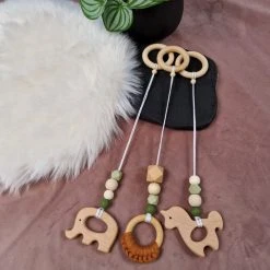 Merkloos Happy Bebie | Babygym-hangers | Set | Kraamkado | Silicone | Houten | Handmade