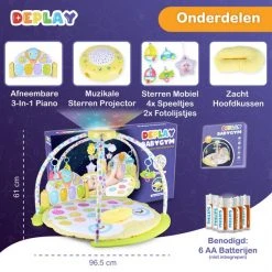 DEPLAY Luxe BabyGym - Baby Speelgoed - Projector Sterrenhemel - Speelmat Baby - Speelkleed - Educatief -Babygyms || hobbelfiguren || vormenstoven Winkel 550x550 34