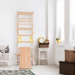 YJZQ Peuterspeelset Binnenspeeltuin Jungle Gym Set- Hout 6-in-1 Multifunctionele Klimrekken/muurbeugels/Ladderklimmer/ Glijbaan/schommel/optrekgedeelte/ Ringen-Rotsklimmen Voor Kinderen Draagvermogen 50kg -Babygyms || hobbelfiguren || vormenstoven Winkel 550x550 65