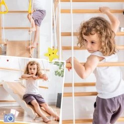 YJZQ Peuterspeelset Binnenspeeltuin Jungle Gym Set- Hout 6-in-1 Multifunctionele Klimrekken/muurbeugels/Ladderklimmer/ Glijbaan/schommel/optrekgedeelte/ Ringen-Rotsklimmen Voor Kinderen Draagvermogen 50kg -Babygyms || hobbelfiguren || vormenstoven Winkel 550x550 68