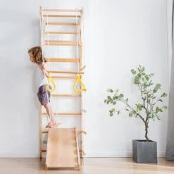 YJZQ Peuterspeelset Binnenspeeltuin Jungle Gym Set- Hout 6-in-1 Multifunctionele Klimrekken/muurbeugels/Ladderklimmer/ Glijbaan/schommel/optrekgedeelte/ Ringen-Rotsklimmen Voor Kinderen Draagvermogen 50kg -Babygyms || hobbelfiguren || vormenstoven Winkel 550x550 69