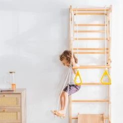 YJZQ Peuterspeelset Binnenspeeltuin Jungle Gym Set- Hout 6-in-1 Multifunctionele Klimrekken/muurbeugels/Ladderklimmer/ Glijbaan/schommel/optrekgedeelte/ Ringen-Rotsklimmen Voor Kinderen Draagvermogen 50kg -Babygyms || hobbelfiguren || vormenstoven Winkel 550x550 70