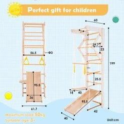 YJZQ Peuterspeelset Binnenspeeltuin Jungle Gym Set- Hout 6-in-1 Multifunctionele Klimrekken/muurbeugels/Ladderklimmer/ Glijbaan/schommel/optrekgedeelte/ Ringen-Rotsklimmen Voor Kinderen Draagvermogen 50kg -Babygyms || hobbelfiguren || vormenstoven Winkel 550x550 73