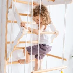 YJZQ Peuterspeelset Binnenspeeltuin Jungle Gym Set- Hout 6-in-1 Multifunctionele Klimrekken/muurbeugels/Ladderklimmer/ Glijbaan/schommel/optrekgedeelte/ Ringen-Rotsklimmen Voor Kinderen Draagvermogen 50kg -Babygyms || hobbelfiguren || vormenstoven Winkel 550x550 74