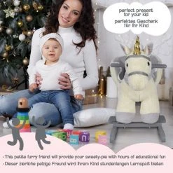 Infantastic GoodVibes - Hobbelpaard Voor Baby En Kind - Schommelpaard Silver Unicorn - Stevige Constructie - Knuffelzacht Met Geluidseffecten - Eenhoorn Grijs -Babygyms || hobbelfiguren || vormenstoven Winkel 550x550 745