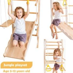 YJZQ Peuterspeelset Binnenspeeltuin Jungle Gym Set- Hout 6-in-1 Multifunctionele Klimrekken/muurbeugels/Ladderklimmer/ Glijbaan/schommel/optrekgedeelte/ Ringen-Rotsklimmen Voor Kinderen Draagvermogen 50kg -Babygyms || hobbelfiguren || vormenstoven Winkel 550x560