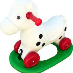 Akar Toys - Rocking Horse – Speelgoed/ Speelgoed 2 Jaar – Hobbelpaard / Hobbeldier / Schommelpaard - Wit/Groen/Rood – 49x57cm