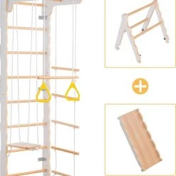 YJZQ Peuterspeelset Binnenspeeltuin Jungle Gym Set- Hout 6-in-1 Multifunctionele Klimrekken/muurbeugels/Ladderklimmer/ Glijbaan/schommel/optrekgedeelte/ Ringen-Rotsklimmen Voor Kinderen Draagvermogen 50kg -Babygyms || hobbelfiguren || vormenstoven Winkel 550x616