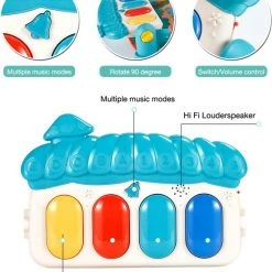 Buxibo - Baby Gym Safari Dieren - Speelkleed Met Speeltjes En Piano - Speelmat Met 4 Speeldieren & Spiegel - Interactief - Met Boog - Multikleur -Babygyms || hobbelfiguren || vormenstoven Winkel 550x632