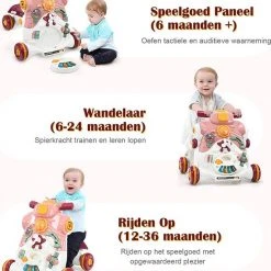 FURNIBELLA - 3-in-1 Baby Zit-naar-Stand Loper, Kinderen Activiteitencentrum, Peuter Wandelwagen, Autorijden, Interactieve Loper, Activiteit Leren Loper Voor Jongen / Meisje, Vroege Ontwikkeling Speelgoed Voor Baby's Op 6-36 Maanden (Roze) -Babygyms || hobbelfiguren || vormenstoven Winkel 550x641