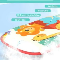 Buxibo - Baby Gym Safari Dieren - Speelkleed Met Speeltjes En Piano - Speelmat Met 4 Speeldieren & Spiegel - Interactief - Met Boog - Multikleur -Babygyms || hobbelfiguren || vormenstoven Winkel 550x671