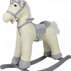 Infantastic GoodVibes - Hobbelpaard Voor Kinderen - Schommelpaard Silver Unicorn - Stevige Constructie - Knuffelzacht Met Geluidseffecten - Zilveren Eenhoorn -Babygyms || hobbelfiguren || vormenstoven Winkel 550x678