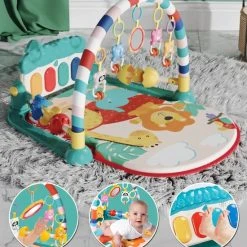 Buxibo - Baby Gym Safari Dieren - Speelkleed Met Speeltjes En Piano - Speelmat Met 4 Speeldieren & Spiegel - Interactief - Met Boog - Multikleur -Babygyms || hobbelfiguren || vormenstoven Winkel 550x687 5