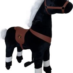 2iX - Rijdend Speelgoed Paard - Zwart - Pluche - Inline Skate Wielen - Hobbelpaard Voor Jongens En Meisjes 4 Tot 9 Jaar