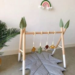 Merkloos HB.YE Babyspeelgoed Van Hout, Puzzel, Gym, Speeltrapeze Incl. Hanger, Baby-fitness-speelgoed/babykamer Kinderkamer Decoratie (C-wit + Groen)